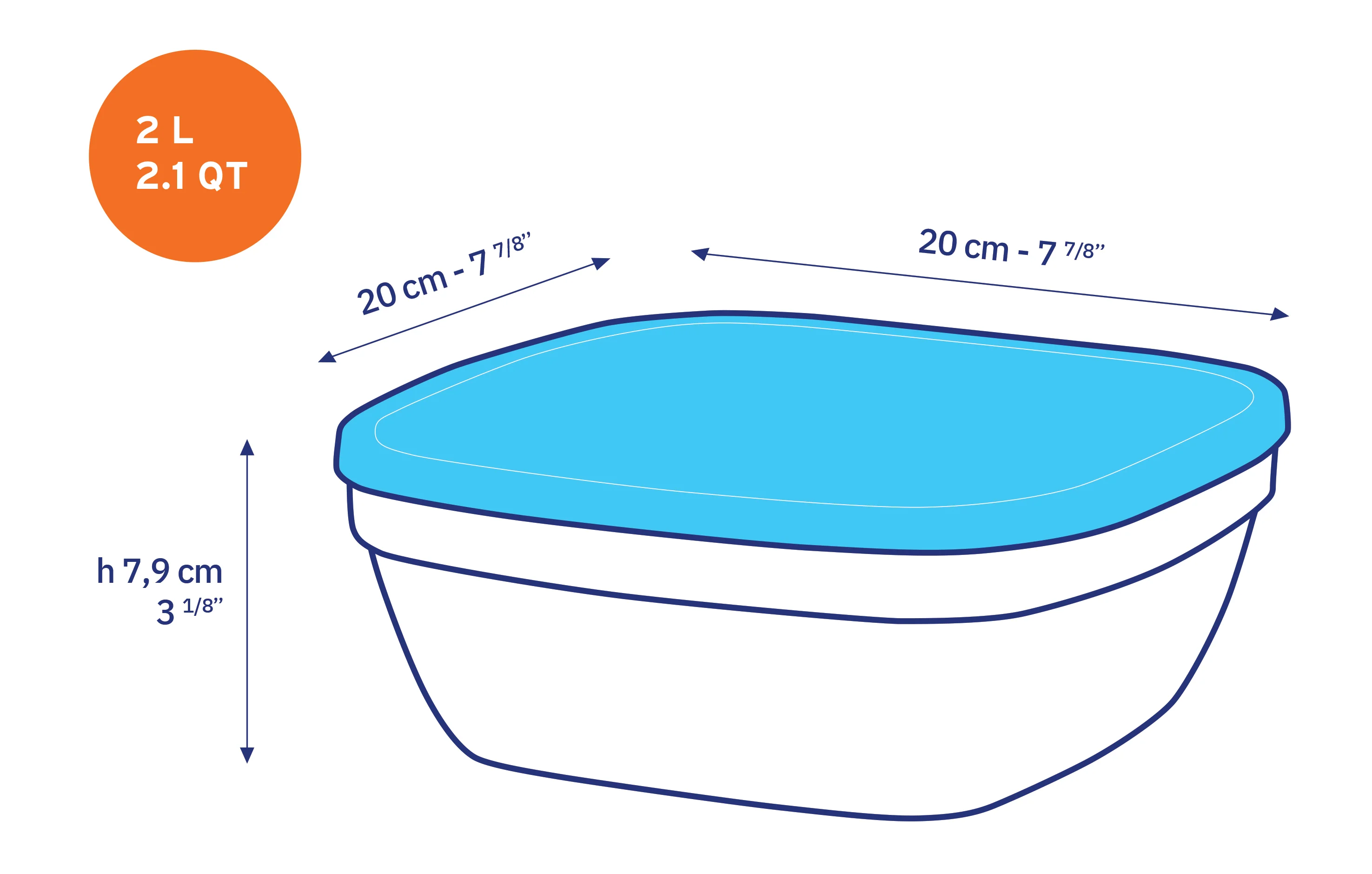 Freshbox - Boite de conservation carrée couvercle blanc 2L